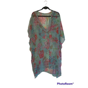 Bella Sol Kimono cover up sheer embellished free size vibrant colors plus floral